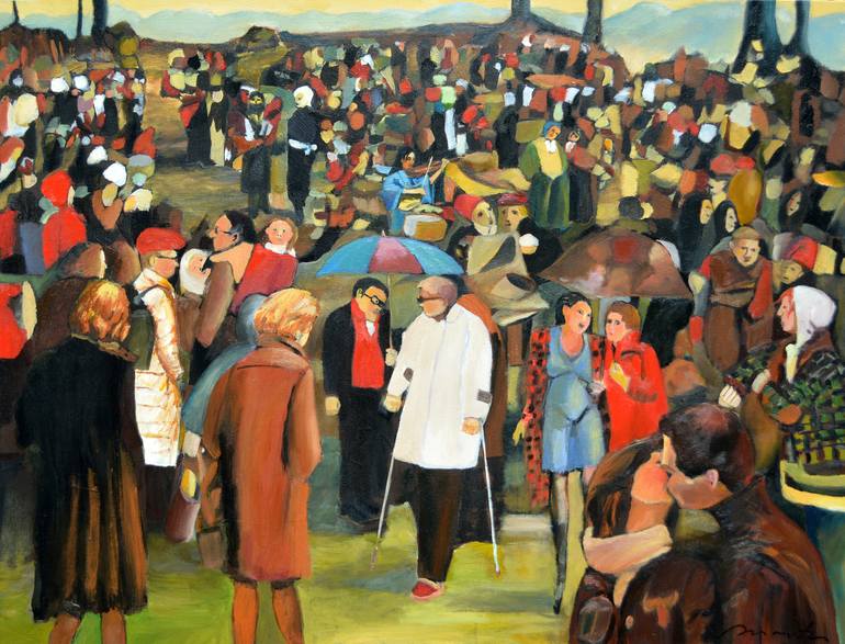 Original People Painting by Rolando Duartes | Figurative Art on Canvas | "A day at the farmer market"