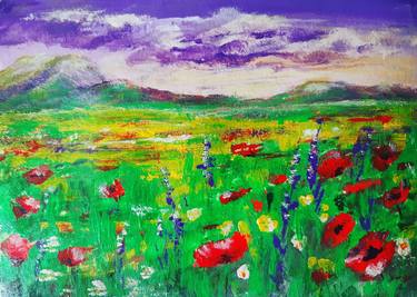Field of poppies, landscape thumb