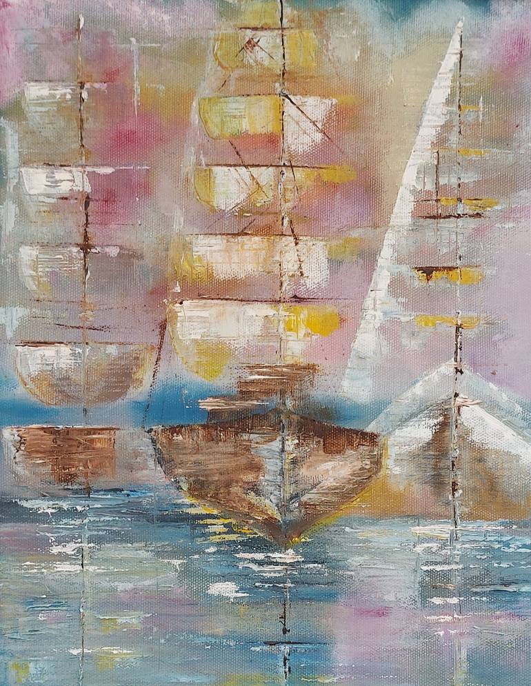 Original Impressionism Sailboat Painting by Tania Mills