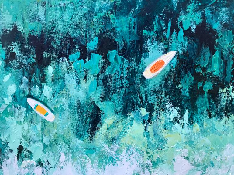 Original Abstract Expressionism Beach Painting by Natalia Nosek Natxa