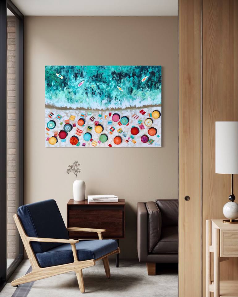 Original Abstract Expressionism Beach Painting by Natalia Nosek Natxa