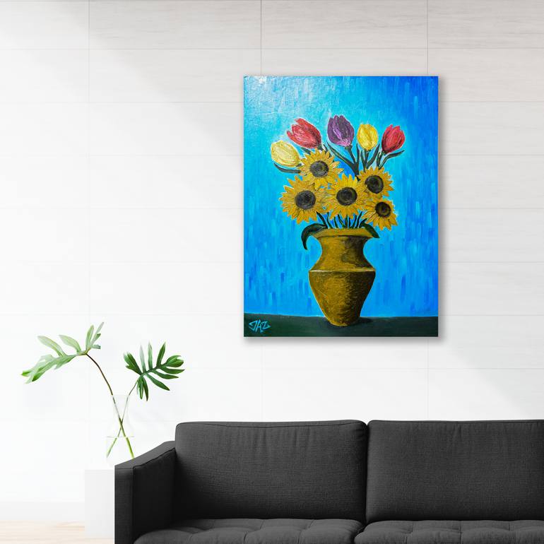 Original Abstract Floral Painting by Josué Acuña