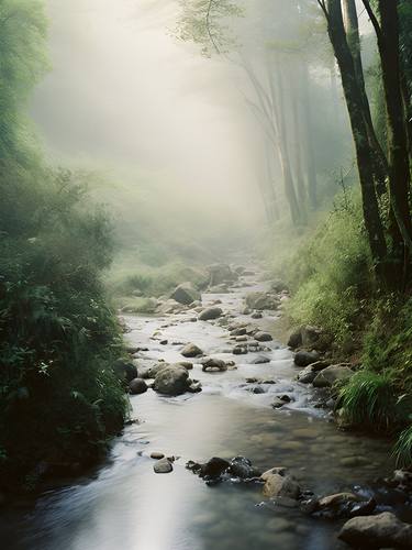 Magical Forest Mist Photo Art: Nature's peaceful beauty [48x36in] thumb