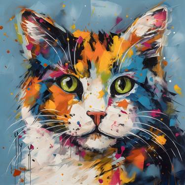 Expressive Eyes: A Playful and Colorful Cat Painting thumb