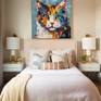 A colorful cat portrait in bedroom