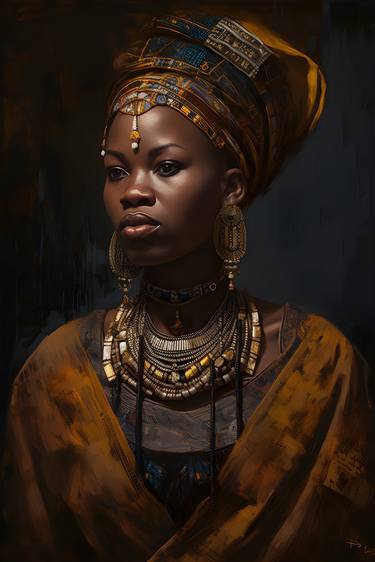 Regal Beauty: An African Queen Oil Painting thumb