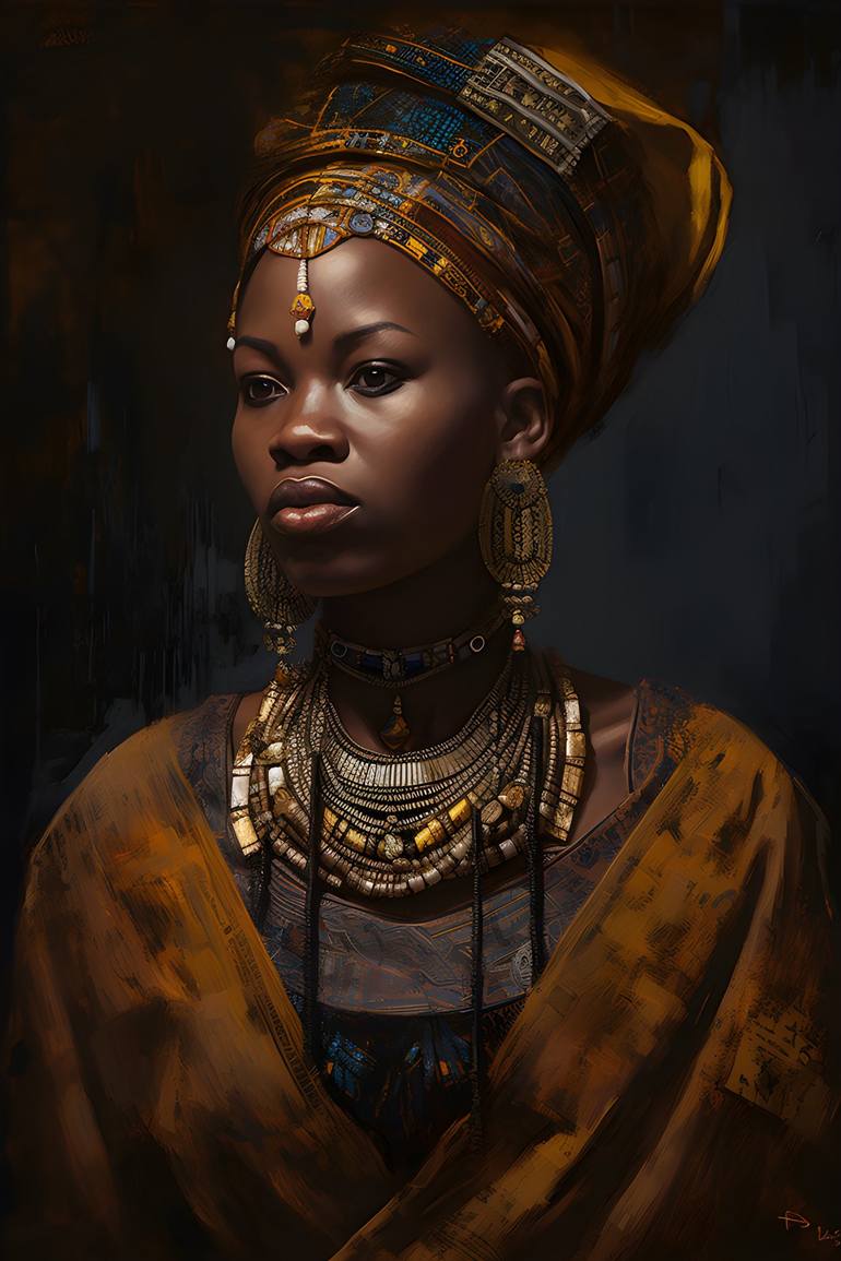 Regal Beauty: An African Queen Oil Painting Painting by Goddy Bor ...