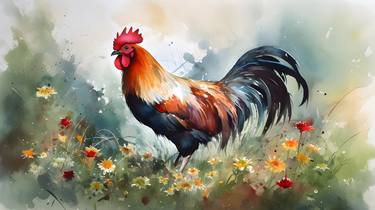 Rooster Portrait - Flamboyant Rooster Art [42x24] thumb
