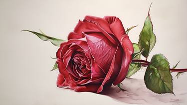 A Realistic Drawing of a Deep Red Rose in Watercolor [40x22] thumb