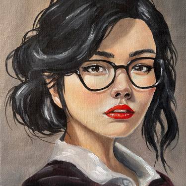 Molecules. Portrait of a girl with glasses thumb