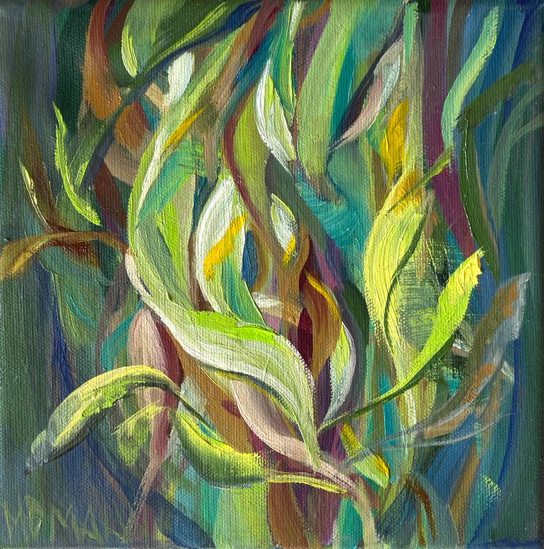 The magic of Jasmines. Foliage Original oil painting on canvas