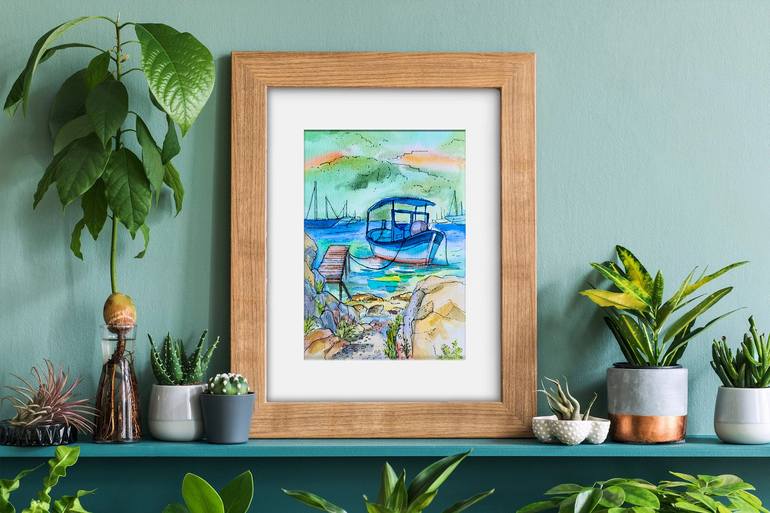 Original Boat Painting by Tatiana Khrebtova