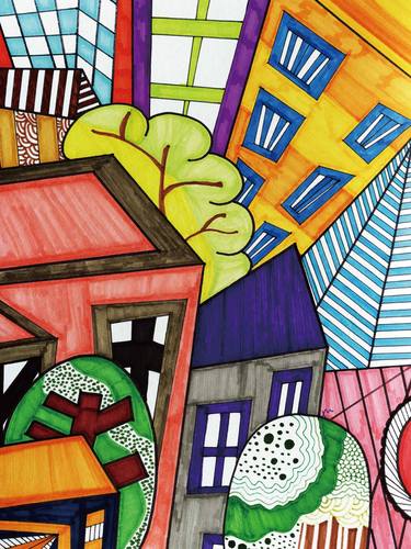 Original Abstract Cities Drawings by Paoling Rees