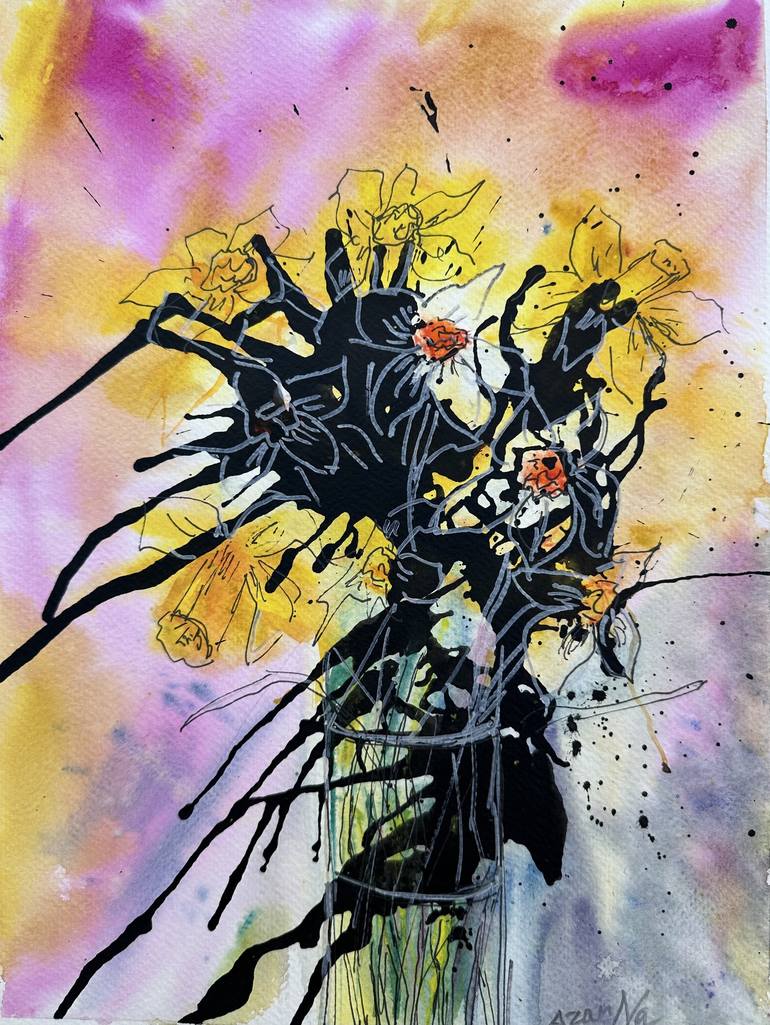 Print of Abstract Expressionism Floral Paintings by Natalia Azarna
