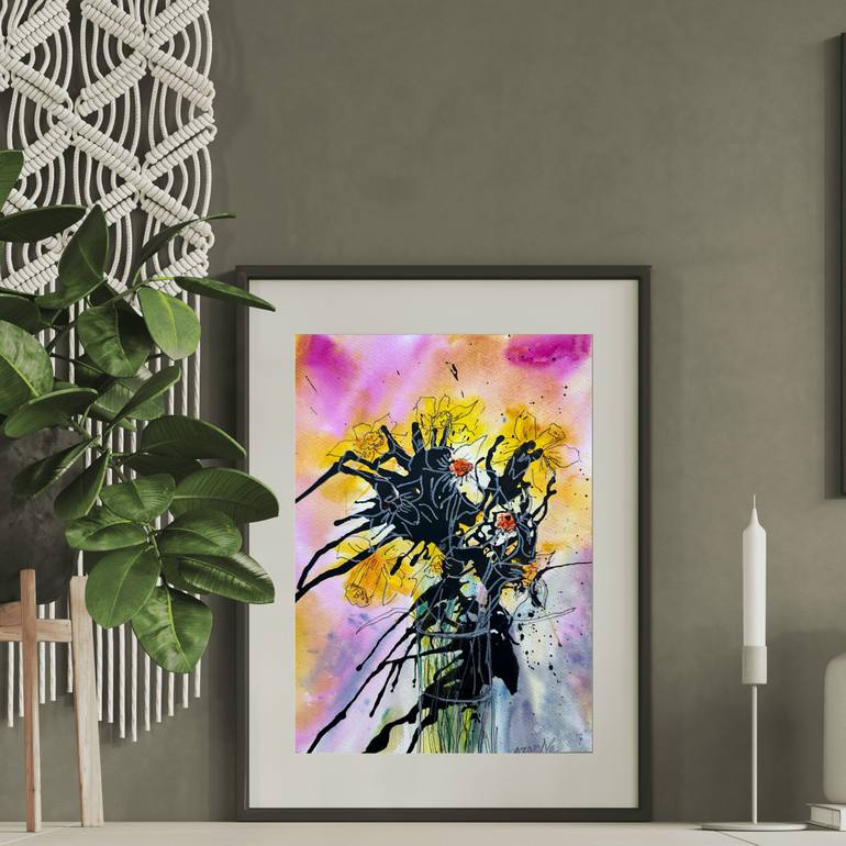 Original Abstract Expressionism Floral Painting by Natalia Azarna