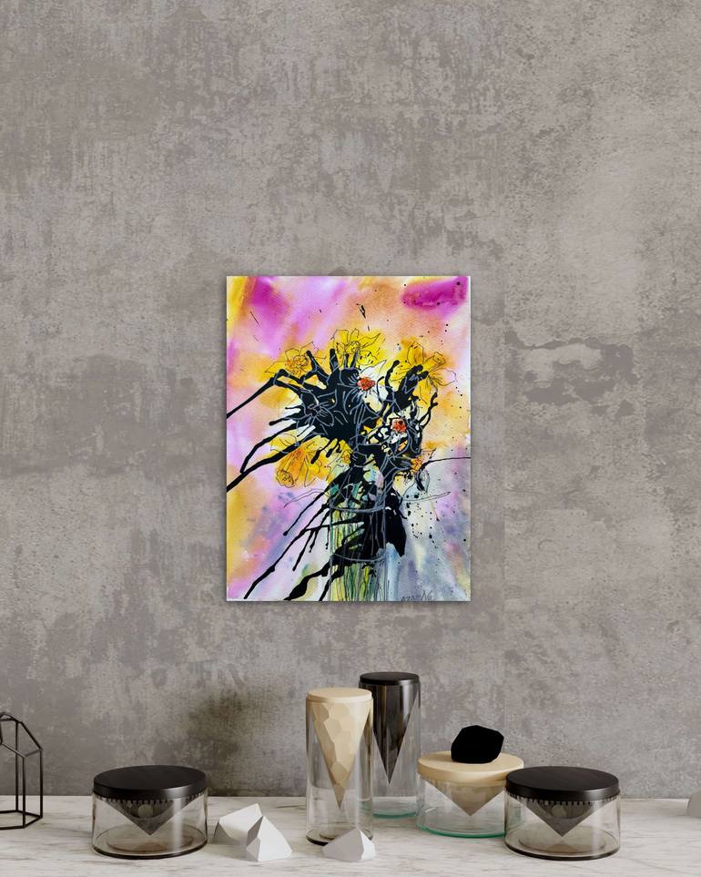 Original Abstract Expressionism Floral Painting by Natalia Azarna
