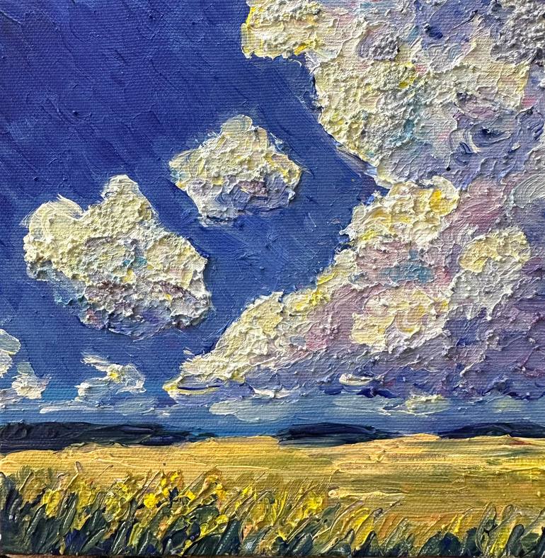 blue sky and yellow field Painting by Natalia Azarna | Saatchi Art