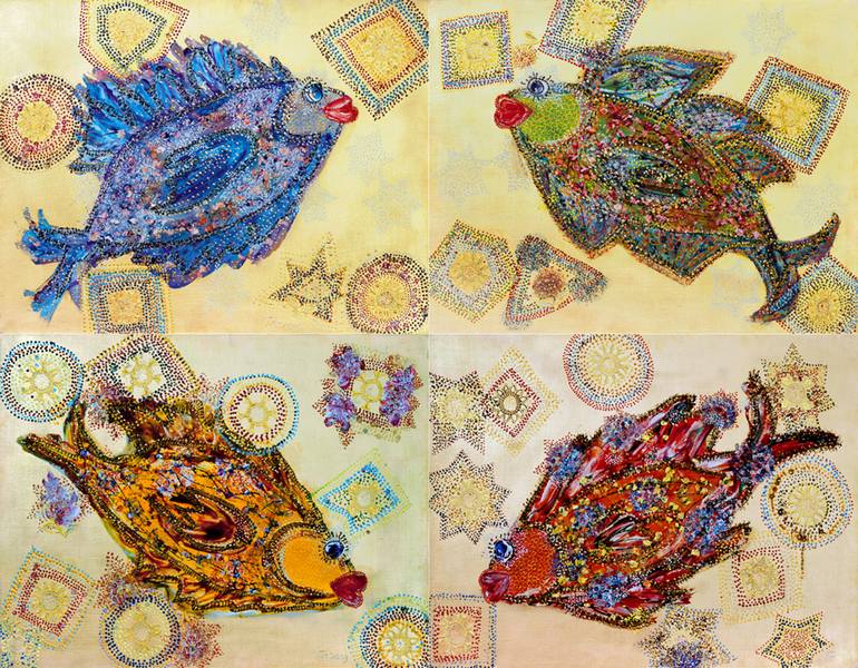 Original Abstract Expressionism Fish Painting by Tetiana Chebrova