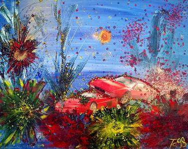 Blue and red landscape with marriage games of cars thumb
