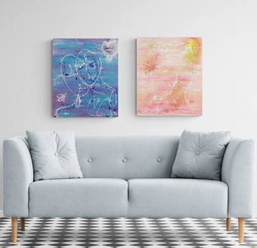 Light blue and pink love story diptych thumb