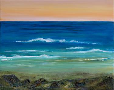Original Abstract Seascape Mixed Media by Roya Yazdi