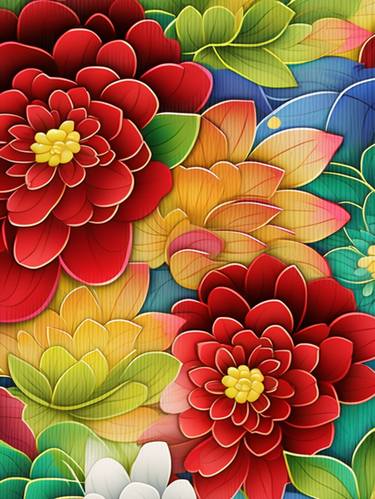 Original Art Deco Floral Mixed Media by SoonOne Park