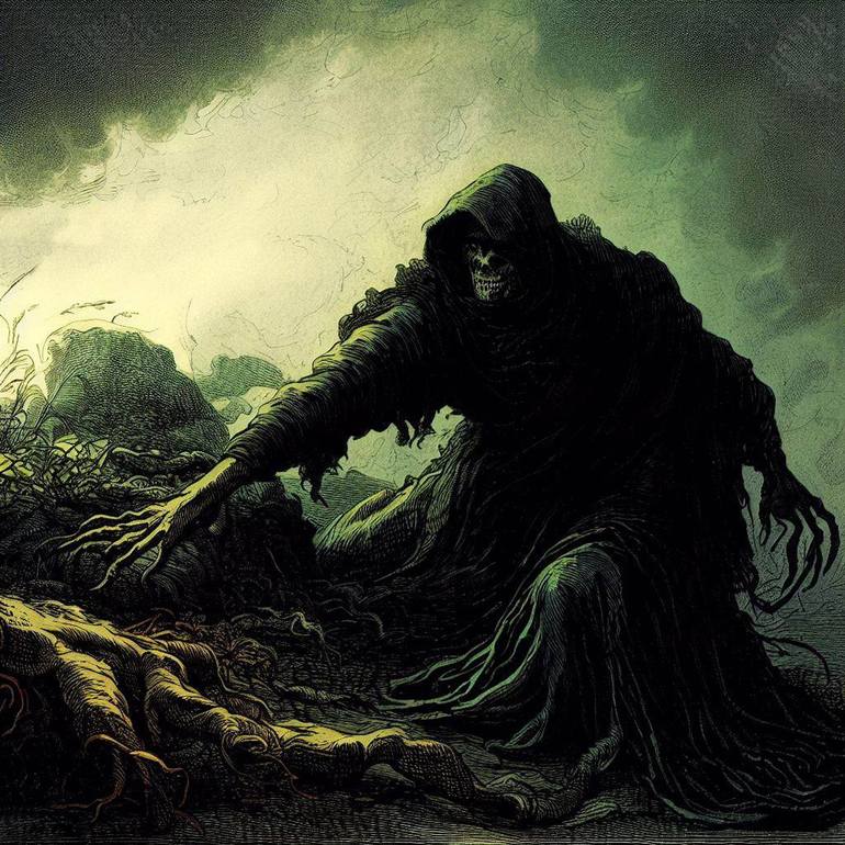 Art Print, Life and Death Grim Reaper Morbid Art Print, Dark Scary Crepy  Artwork 