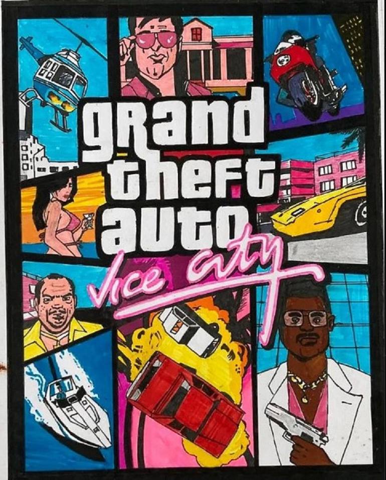 Grand Theft Auto Vice City Handmade Cover Art Painting by Parth Vyawahare