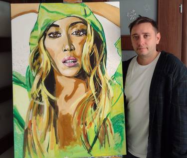 Original Abstract Expressionism Portrait Painting by Robert Albescu