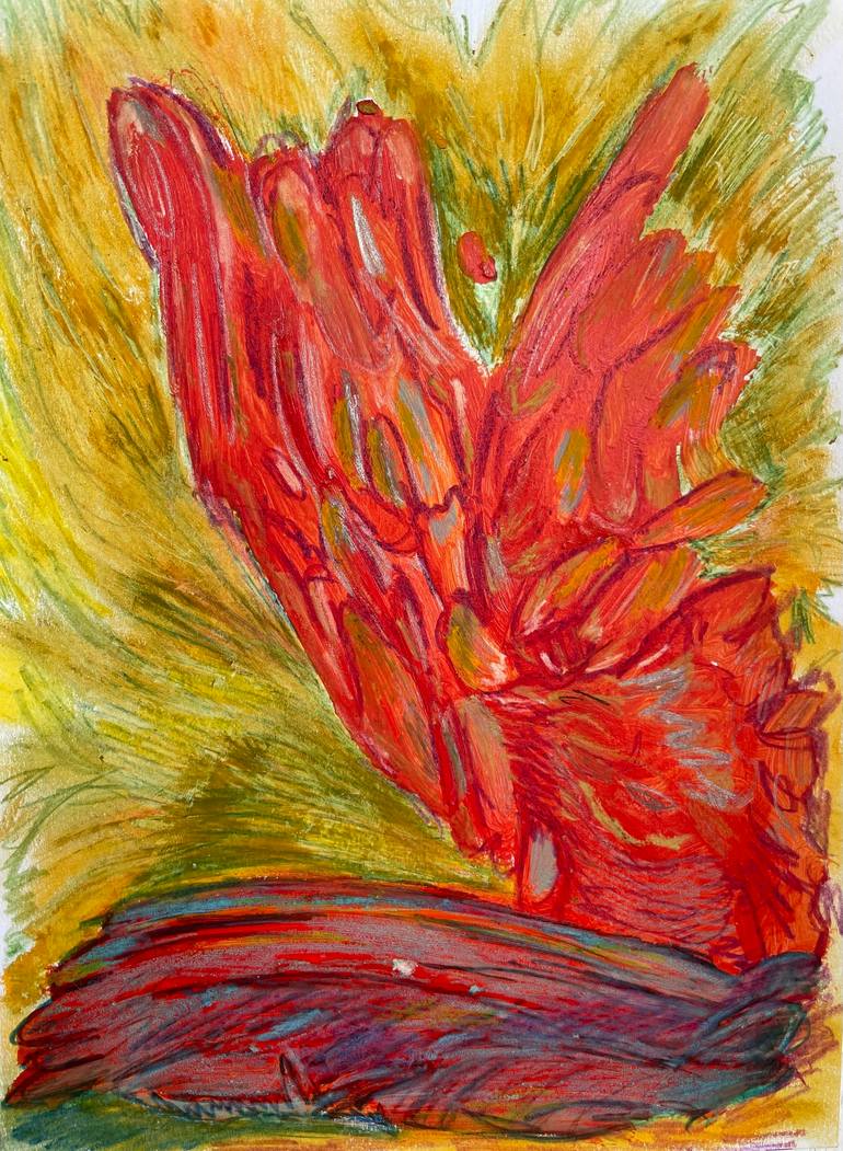 Original Abstract Mixed Media by Lya Helia | Abstract Art on Fine Art Paper | dweller iii - entity in red and gold