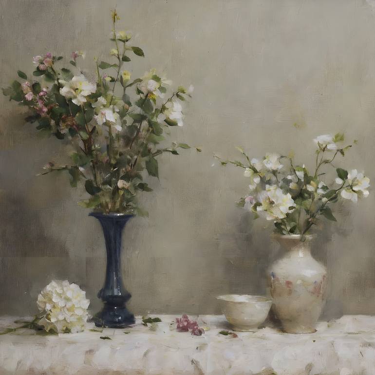 Blooming Stillness: A Tabletop Symphony Painting by Natalya Kharitonova ...