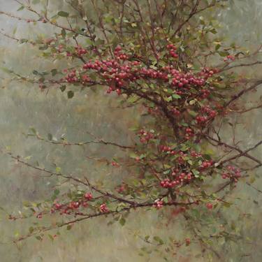 Faux Red Berry Stems in Large Woven Vase 55