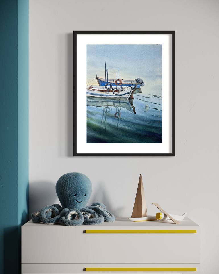 Original Illustration Boat Painting by Katja Vollmer