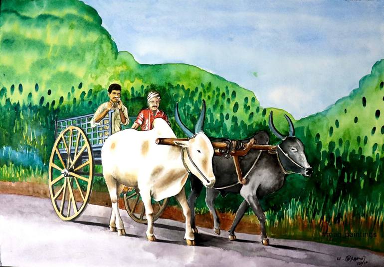 Bullock Cart Painting by MAG Paintings | Saatchi Art