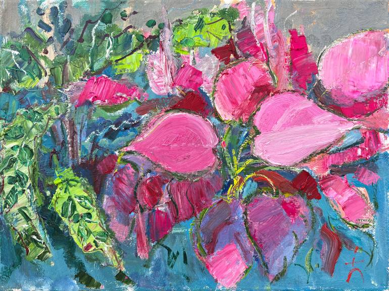 Original Floral Painting by Rustam Ismailov | Contemporary Art on Canvas | Rhythms of Pink and Blue