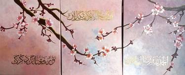 "Cherry Blossom vine with calligraphy", 2023 Triptych thumb