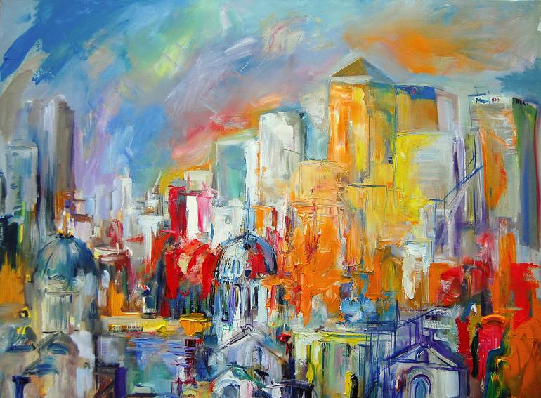 Original Abstract Expressionism Architecture Painting by Natasha Chilingirova