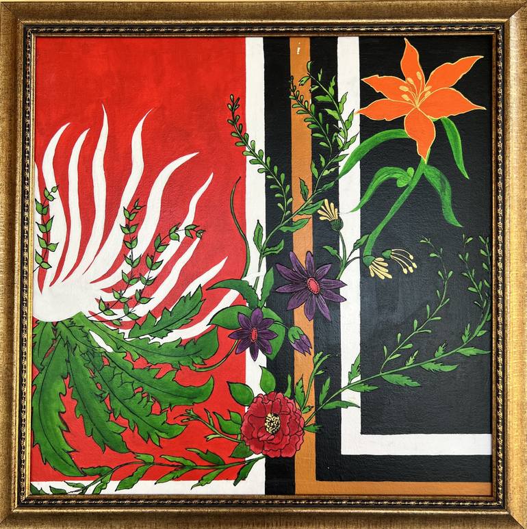 Original Contemporary Floral Painting by Two Sisters With Paint