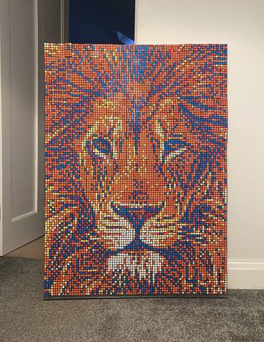 'The Lion that Stares' - Rubik Cube Art thumb