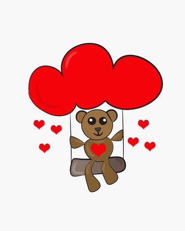 "Love Cloud" Cute Teddy Bear Art thumb