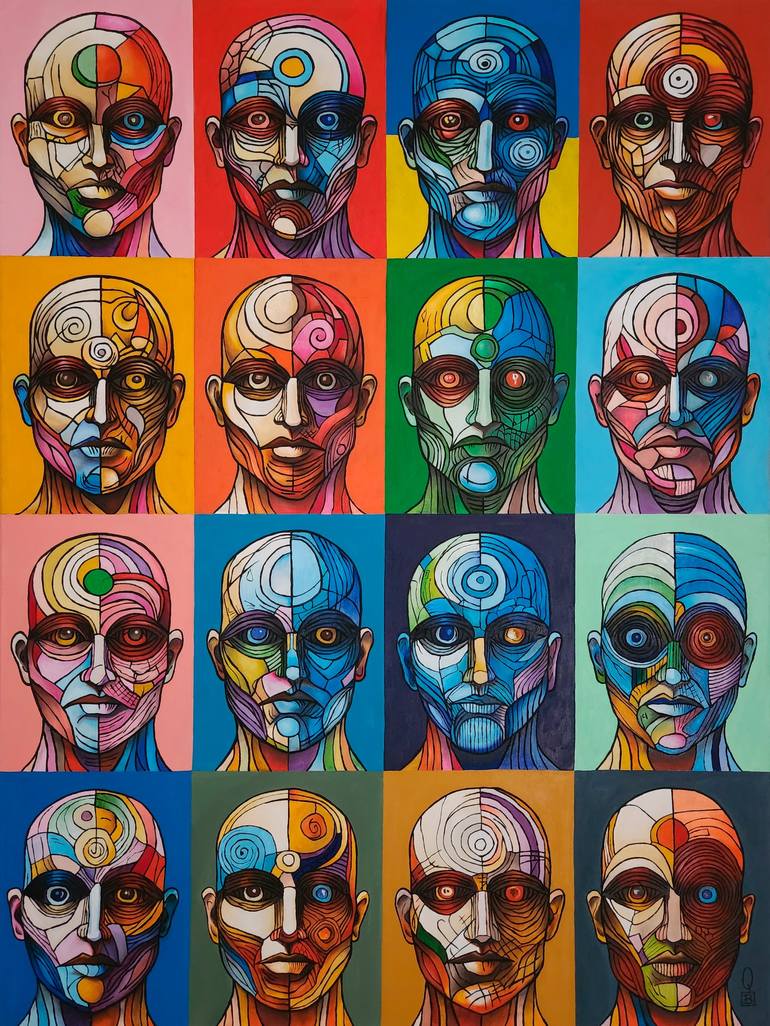 Original Cubism People Paintings by Quintana Bernal