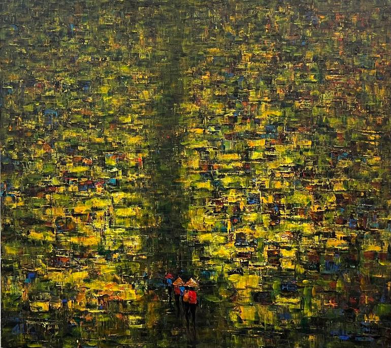 Original Abstract Painting by Trong Thuong Tran | Abstract Art on Canvas | Night in the heart of the city