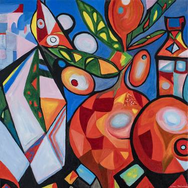 Picasso meets Cezanne: Splendid Summer Mosaic of Pomegranates thumb