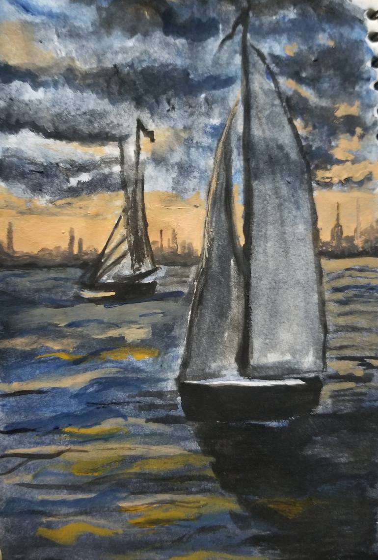 Original Boat Painting by Natasha  Zareen