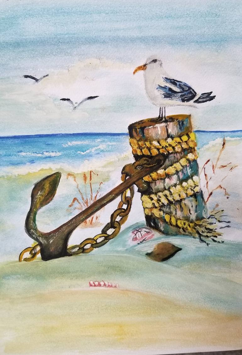 Original Abstract Beach Painting by Natasha  Zareen