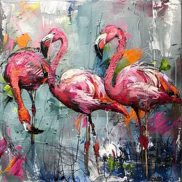 Flamingo Painting in a Lake thumb