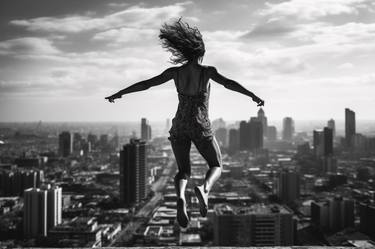 Brunette Woman Jumping | Black in White Photography thumb