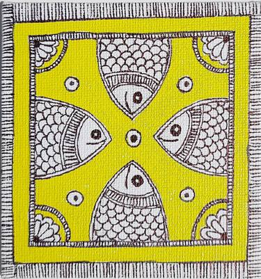 Vibrant Serenade: Mini Canvases with Mithila Fishes thumb