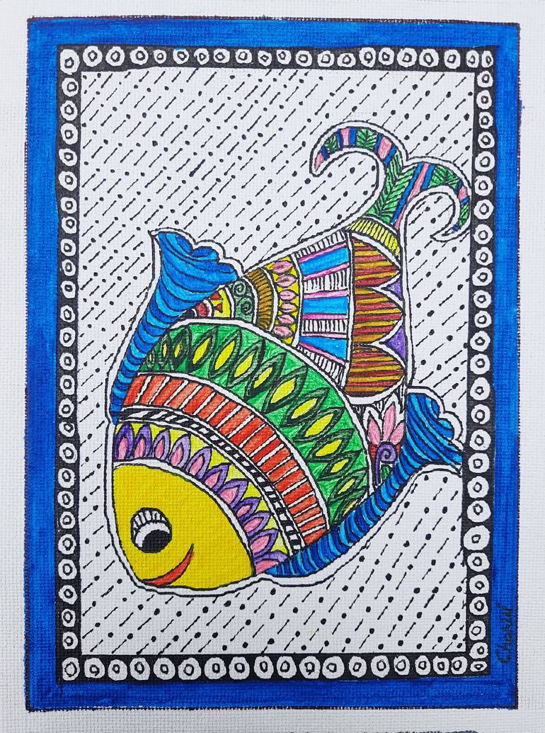 Original Folk Fish Painting by Charul Gandotra