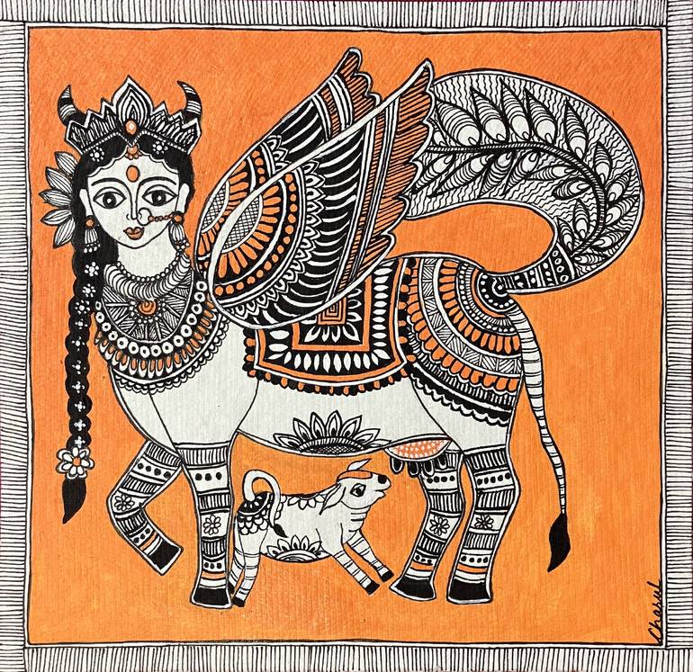 Original Folk Classical mythology Painting by Charul Gandotra